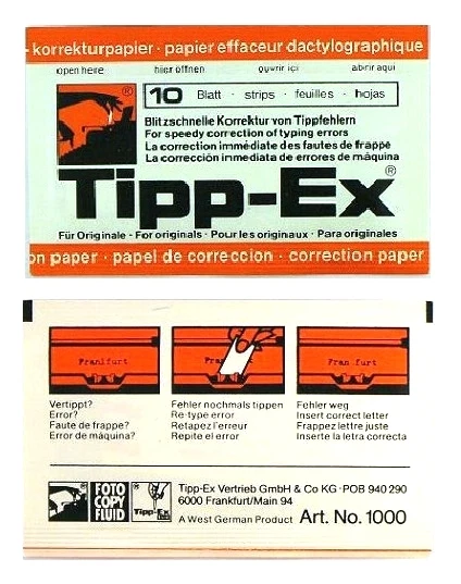 30 Sheet Tipp-Ex Correction Paper Universal for Each Typewriter No. 1000 RARE