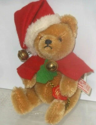  HERMANN TEDDY VINTAGE TEDDYBÄR - WEIHNACHTSBÄR 12 cm mit Plakete und Fahne - Bild 1 von 4