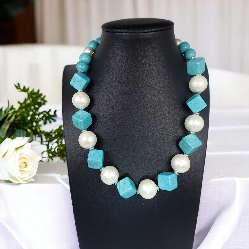 Handgefertigt Damen Halskette Handmade Bunte Türkis Farbenfroh Eleganter Schmuck - Bild 1 von 4