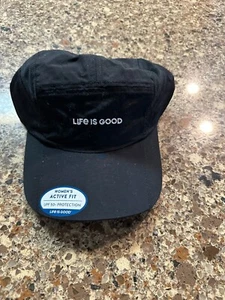 Life Is Good Woman's Adjustable Active Fit UPF 50+ Hat Black Blue Aqua - Picture 1 of 29