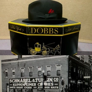 Vtg Dobbs Fifth Ave Mens Hat w/ Box  Black Felt  SZ 7 Schnabels Wisconsin Rapids - Picture 1 of 12