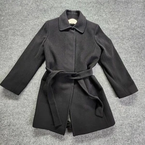 Fleurette Women's Pea Coat Belted 12 Lined Wool Cashmere Button Pockets Black - Picture 1 of 18