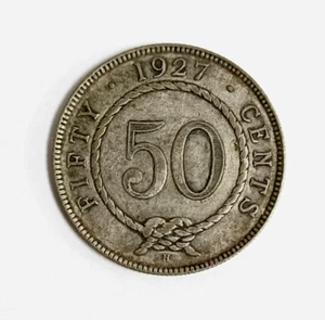 Mazuma *MC1906 Sarawak C.V.Brooke Rajah 1927H Fifty Cents Silver EF - Picture 1 of 2