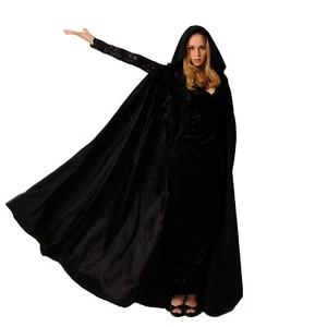 Hooded Velvet Cape Cloak for Halloween Cosplay Costume Unisex Long - Picture 1 of 12