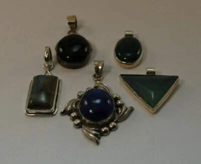 Silber Anhänger mit Wunderschöne verschiedenen Edelsteinen glatt geschliffen - Bild 1 von 2