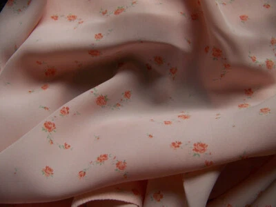 COUPON DE TISSU FLUIDE  PETITES FLEURS FOND ROSE ABRICOT - TM 40/6 - Photo 1/4