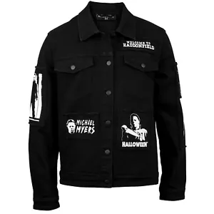 Michael Meyers Rough Sewn Denim Jacket with Sewn Patches Black - Picture 1 of 4