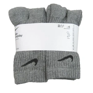 Nike Everyday Cushioned Crew Socks 6 Pack Womens 6-10 / Youth 5Y - 7Y Grey NEW - Picture 1 of 10