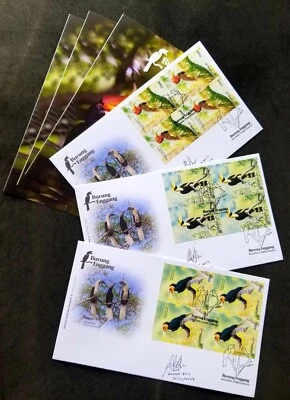 Malasia Iconic Birds Hornbill 2024 Sarawak Wildlife Fauna (negro 4 FDC) *firmado Foto 1 de 4