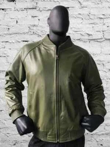 Stylish Olive Green Leather Handmade New Men Jacket Genuine Lambskin Motorcycle - Picture 1 of 4