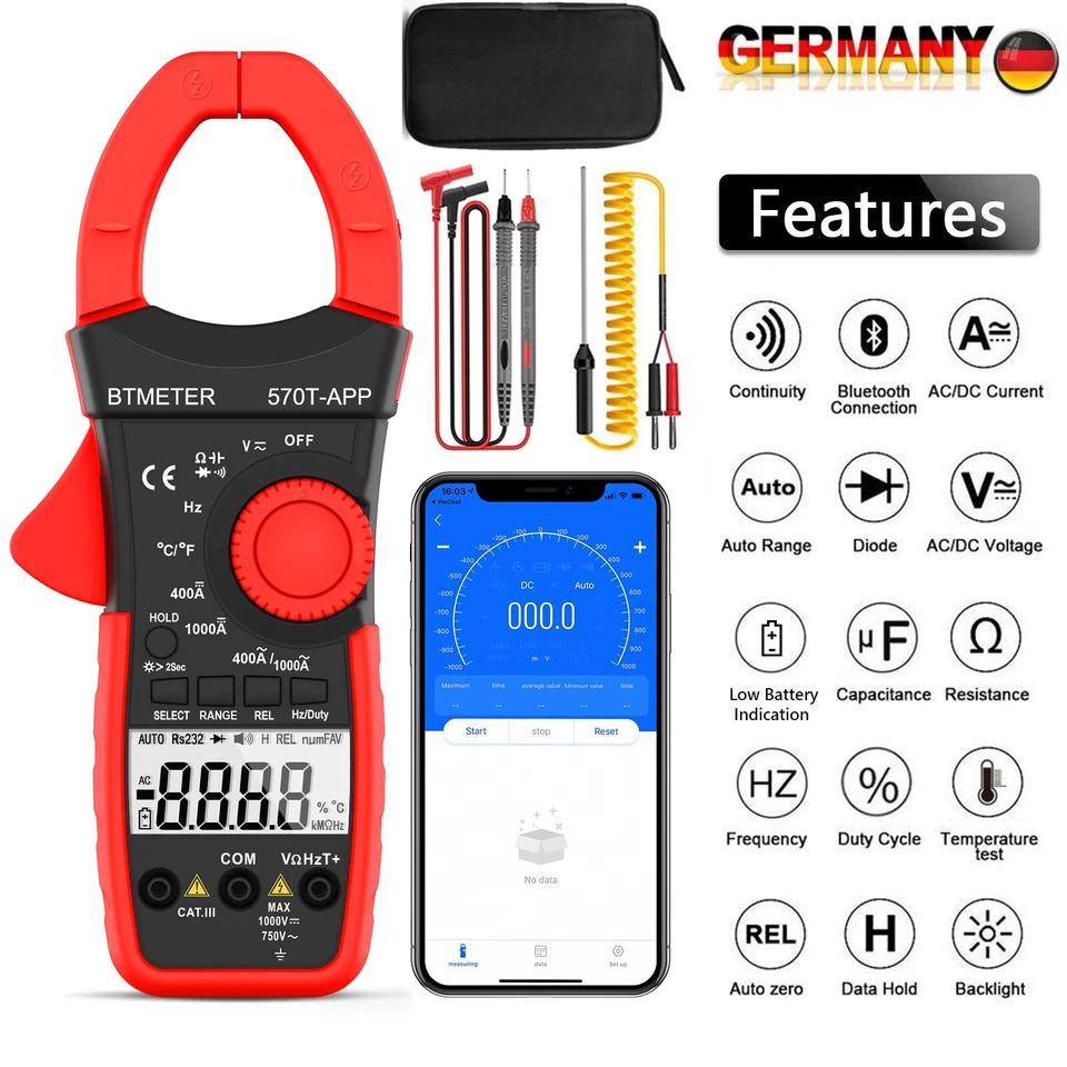 Digital Zangenmultimeter Stromzange AC DC Volt Zangenmessgerät 1000A Amperemeter - Bild 1 von 4