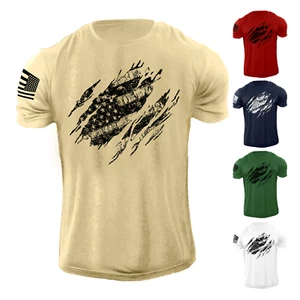 New Men's USA Distressed American Flag T Shirt Patriotic 100% Cotton Tee - Picture 1 of 8