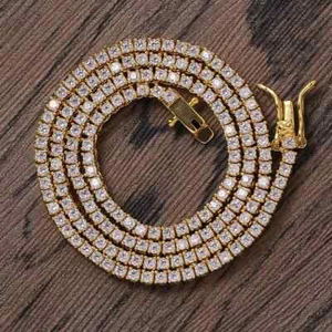 3mm Round Cut Lab Created Diamond Women's Tennis Necklace 14K Yellow Gold Plated - Picture 1 of 6