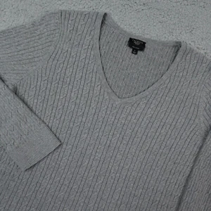 Talbots Sweater Womens Large Gray Cable Knit Pima Cotton V Neck Lightweight Knit - Picture 1 of 11