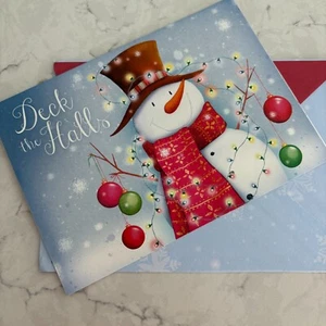 Deck The Halls Muñeco de Nieve Vacaciones Feliz y Brillante Navidad Tarjeta de Felicitación con Sobre - Imagen 1 de 5