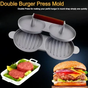 Double Burger Press Non Stick Aluminium Hamburger Maker Beef Patty Meat BBQ Tool - Picture 1 of 24