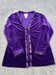 Quacker Factory Jacket Women Medium Deep Purple Velvet Burnout Sequin Whimsy - Picture 1 of 8