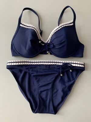 PALMERS ♥ BIKINI ♥ DUNKELBLAU MIT WEISS ♥ GR.40/42 OBERTEIL ♥ GR.36/38 HOSE - Bild 1 von 3