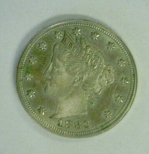 1883 NO CENTS LIBERTY V NICKEL WITH LAMINATION ERROR LEFT FIELD @ MOUTH (1121) - Picture 1 of 2