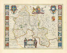 Oxonium Comitatus, vulgo Oxfordshire. County map by Blaeu 1645 old antique