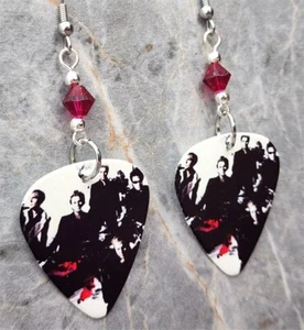 Duran Duran Astronaut Guitar Pick Earrings with Ruby Colored Swarovski Crystals - Picture 1 of 3