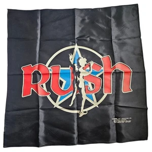 Vintage RARE 1982 RUSH Flag Banner Tapestry Silk Fabric Cloth Black 22”x22” USA - Picture 1 of 19