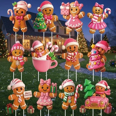 Roowest 12 Piezas 3D Rosa Navidad Pan de Jengibre Hombre Decoraciones Exterior,  Foto 1 de 4
