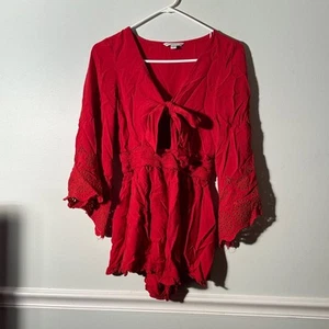 American Eagle Outfitters Romper Red with Front Tie in Small Women's - Picture 1 of 4