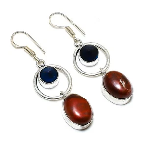 Red Turquoise Gemstone Handmade 925 Sterling Silver Jewelry Earring 2.01" - Picture 1 of 5