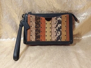 Coach Dreamer Wristlet Signature Canvas Patchwork Stripes Black Leather, Brown - Picture 1 of 24