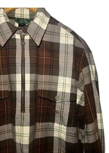 Lauren Ralph Lauren Flannel Shirt Mens Medium Plaid Long Sleeve 1/4 Zip Pullover - Picture 1 of 10