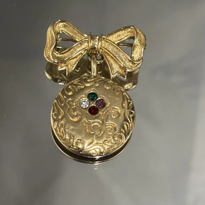 复古雅芳蝴蝶结胸针金色亲爱的吊坠多色水钻礼物 — 第 1/4 张图片