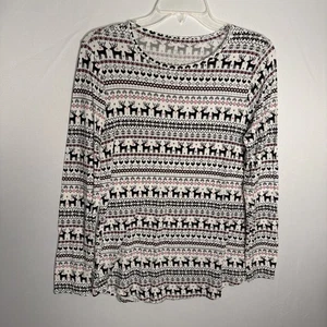 Apt. Top 9 Essentials donna M manica lunga stampa renna nuovo senza etichetta - Foto 1 di 8