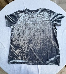 Vintage M/L DKNY Sport Crushed Silver Blue Velvet T-Shirt Tee Short Sleeve - Picture 1 of 12