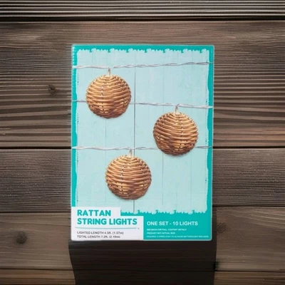 RATTAN STRING LIGHTS For Backyard Patio Party Decoration NEW Battery Operated - Image 1 of 3