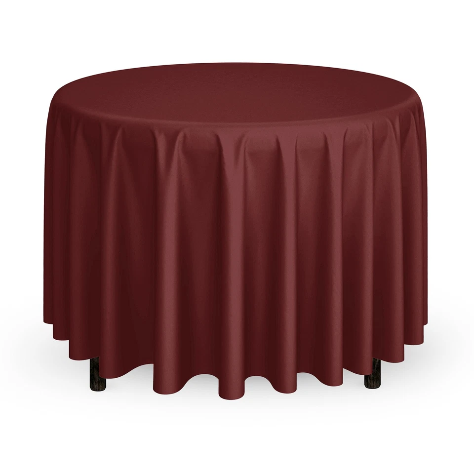 120" Round Wedding Banquet Polyester Fabric Tablecloth - Burgundy - Image 1 of 4