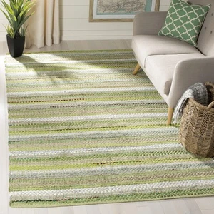 Montauk Collection Area Rug - 6' Square, Green & Multi, Handmade Boho Stripe ... - Picture 1 of 4