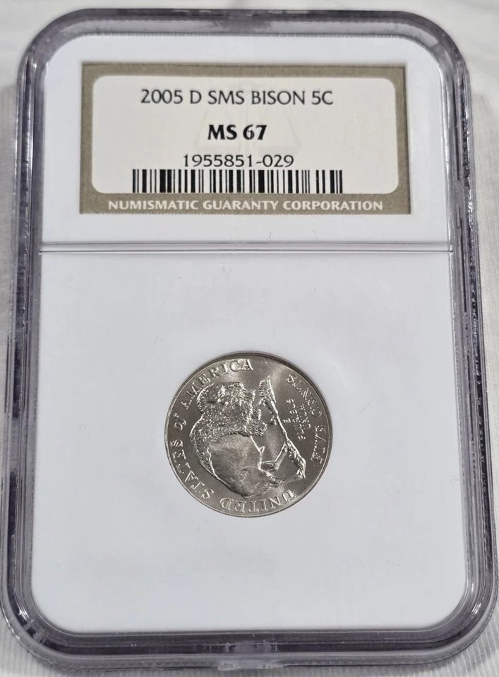 2005 D MS67 SMS BISON 5C Jefferson Nickel / Rotated Die Is NGC Placement Error - Image 1 of 2