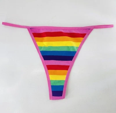 Victoria Secret Pink Y2K 2006 Rainbow Low Rise V String Thong Panty Sz L READ - Image 1 of 4