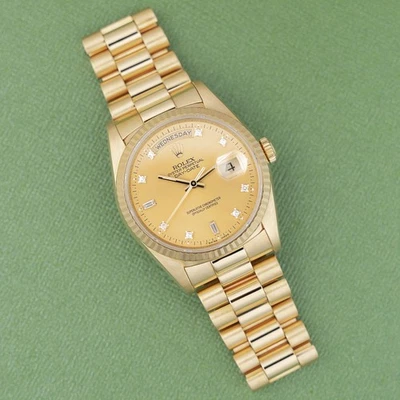 Rolex Day-Date 36 18238, Yellow Gold, President Bracelet, Champagne Diamond Dial - Image 1 of 4