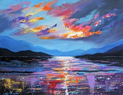 Pintura original. Lienzo pintado a mano. Paisaje marino abstracto/impresionista. 11x14 Foto 1 de 2