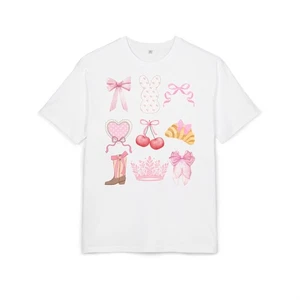 Cute Coquette Unisex Oversize Tee, Pink Bow Indie Aesthetic - Picture 1 of 13