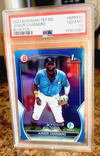 2023 Bowman 1st Edition Junior Caminero RC BLUE FOIL /150 PSA 10 GEM POP 5 Rays