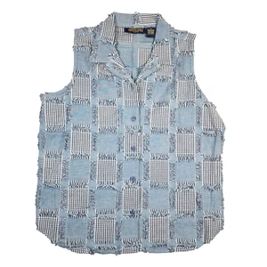 Shaver Lake VTG Fringe Patchwork Westerncore Cowgirl Denim Button Up Vest Sz M - Picture 1 of 9