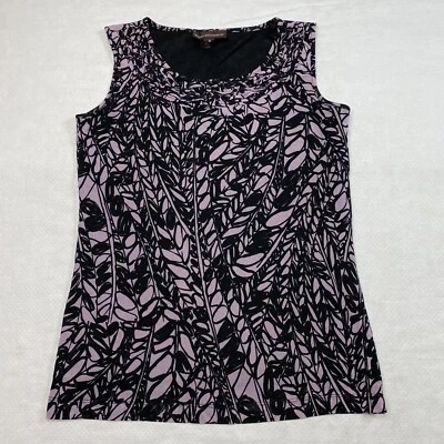Top de mujer Dana Buchman talla XS negro púrpura en capas sin mangas floral elástico Foto 1 de 4
