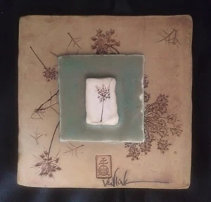Mission Style Roycroft Renaissance Signed Botanical Pottery Hanging Wall Tile - Picture 1 of 3