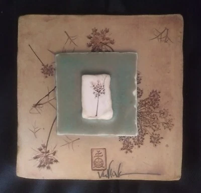 Mission Style Roycroft Renaissance Signed Botanical Pottery Hanging Wall Tile - Image 1 of 3