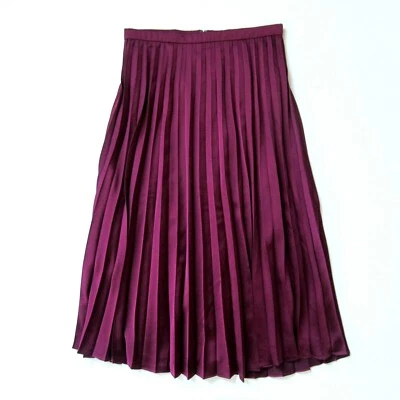 NWT J.Crew Pleated Midi in Vintage Burgundy Satin A-line Skirt 2 $98 - Image 1 of 4