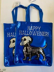 lote de 2 bolsas de Halloween truco o trato bolsa de caramelos 11" x 14" Hallowweiner perro azul - Imagen 1 de 1