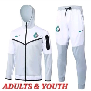 Al-Nassr FC 2023/2024 Ronaldo Hooded Tracksuit White And Grey Mens/Youth - Picture 1 of 9